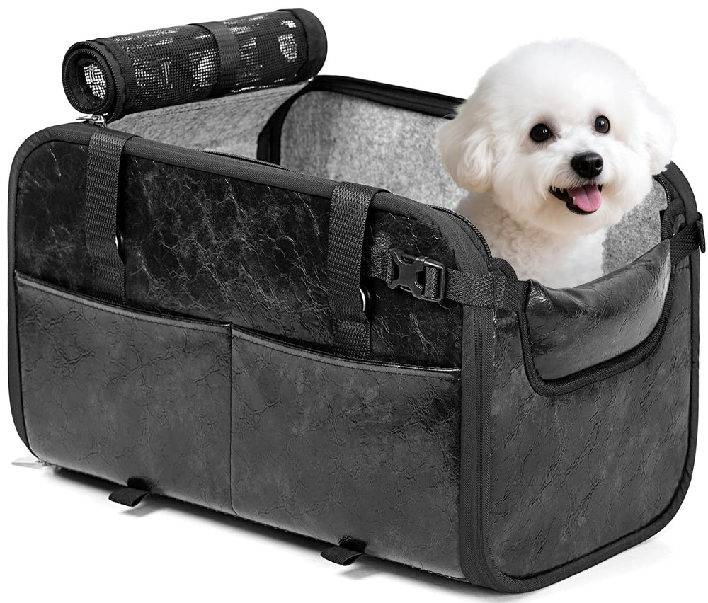 YUDODO large dog car seat center console view offering roomy space for pets up to 20lbs during trips.