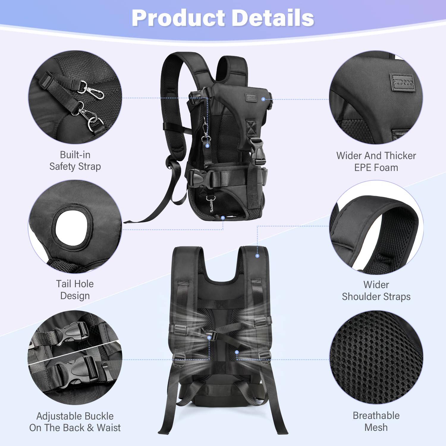 YUDODO leg-tail-hole-adjustments ensure snug, secure access for small pets.