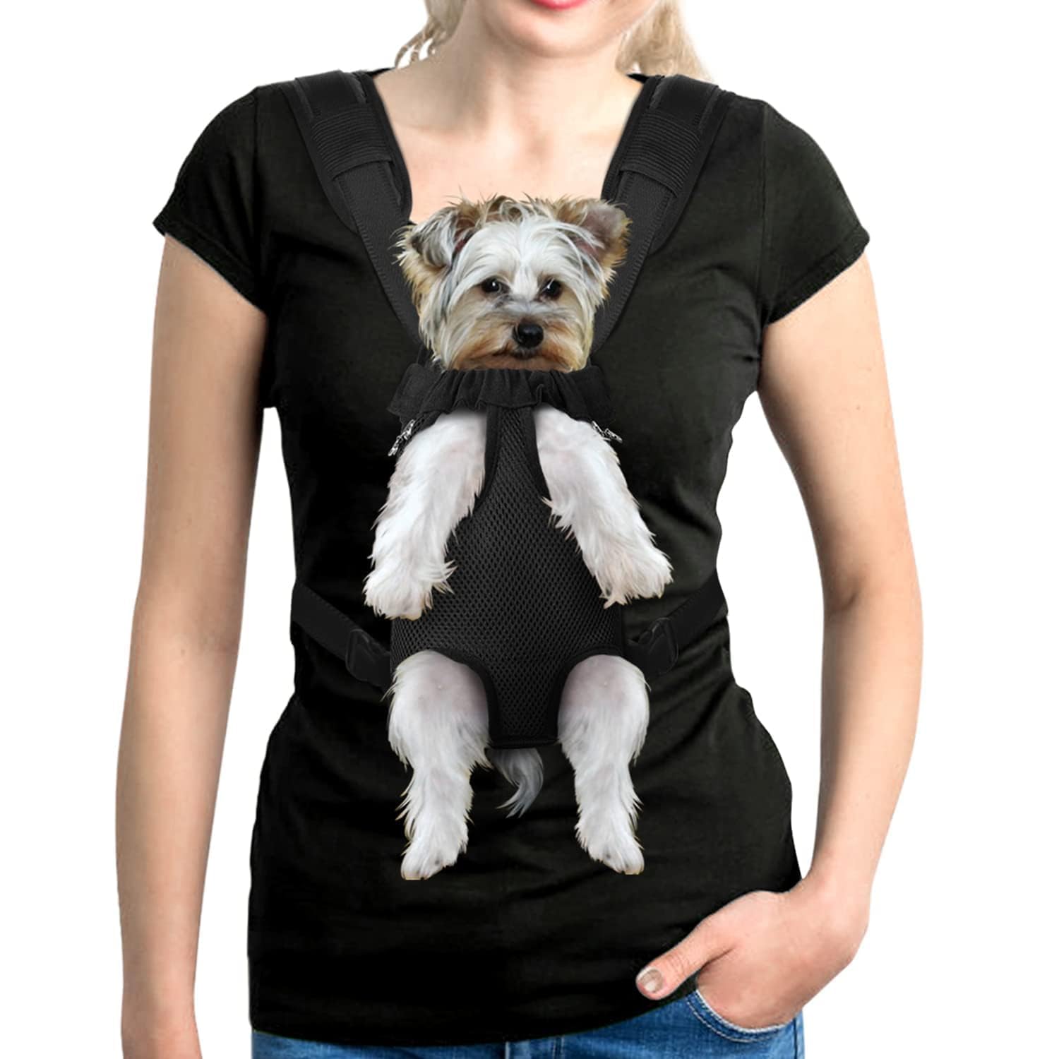 YUDODO Pet Front Carrier breathable-mesh keeps small dog cool in any season.