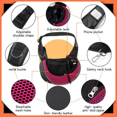YUDODO pet sling with adjustable shoulder strap for a custom fit.