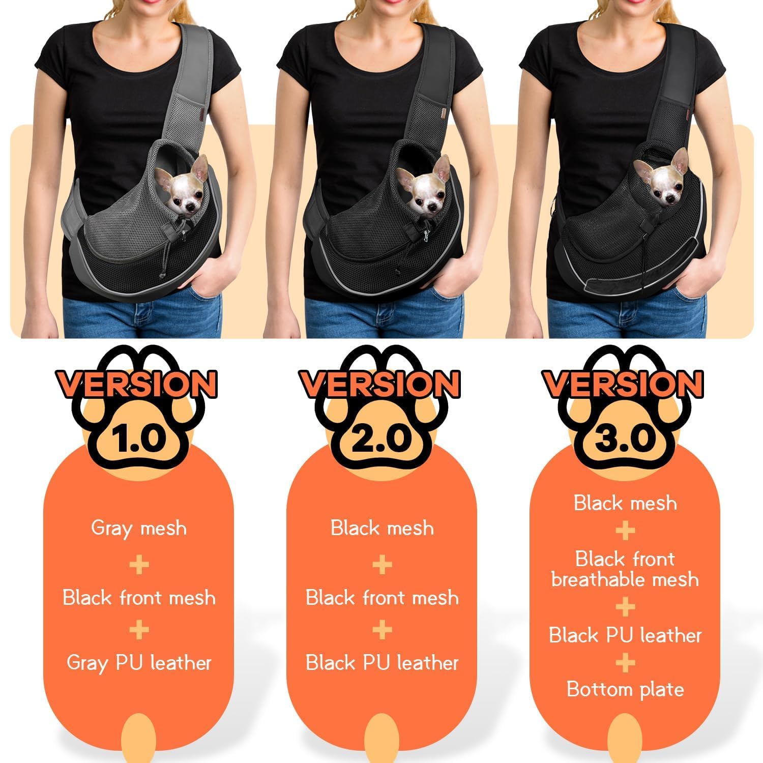 YUDODO Pet Sling Carrier black side view shows comfortable fit for petites on park trips.