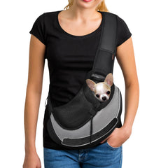 YUDODO pet sling carrier gray close-up buckle showing secure closure for safety.