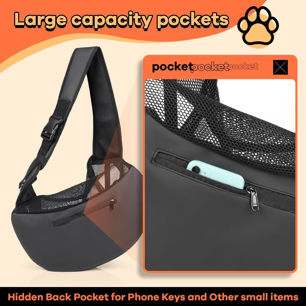 YUDODO large zipper pocket visible on cyan sling carrier