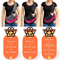YUDODO pet sling carrier pink strap adjustment demonstrates stable, comfortable hands-free carrying.