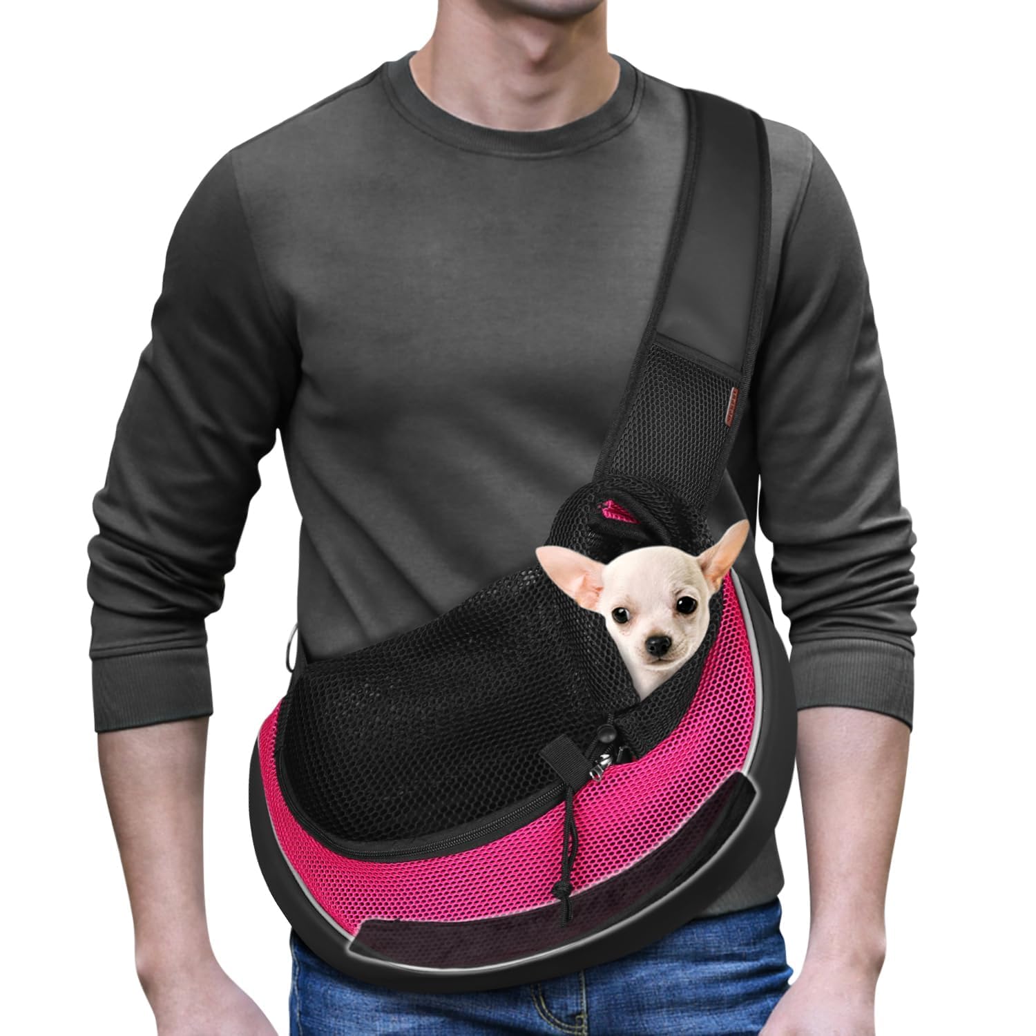 YUDODO model wearing sling to demonstrate hands-free use.