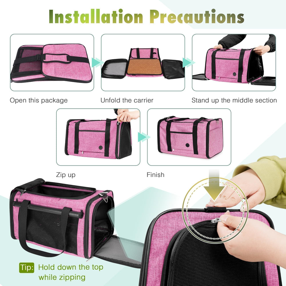 YUDODO breathable mesh panels on pink carrier for visibility and airflow