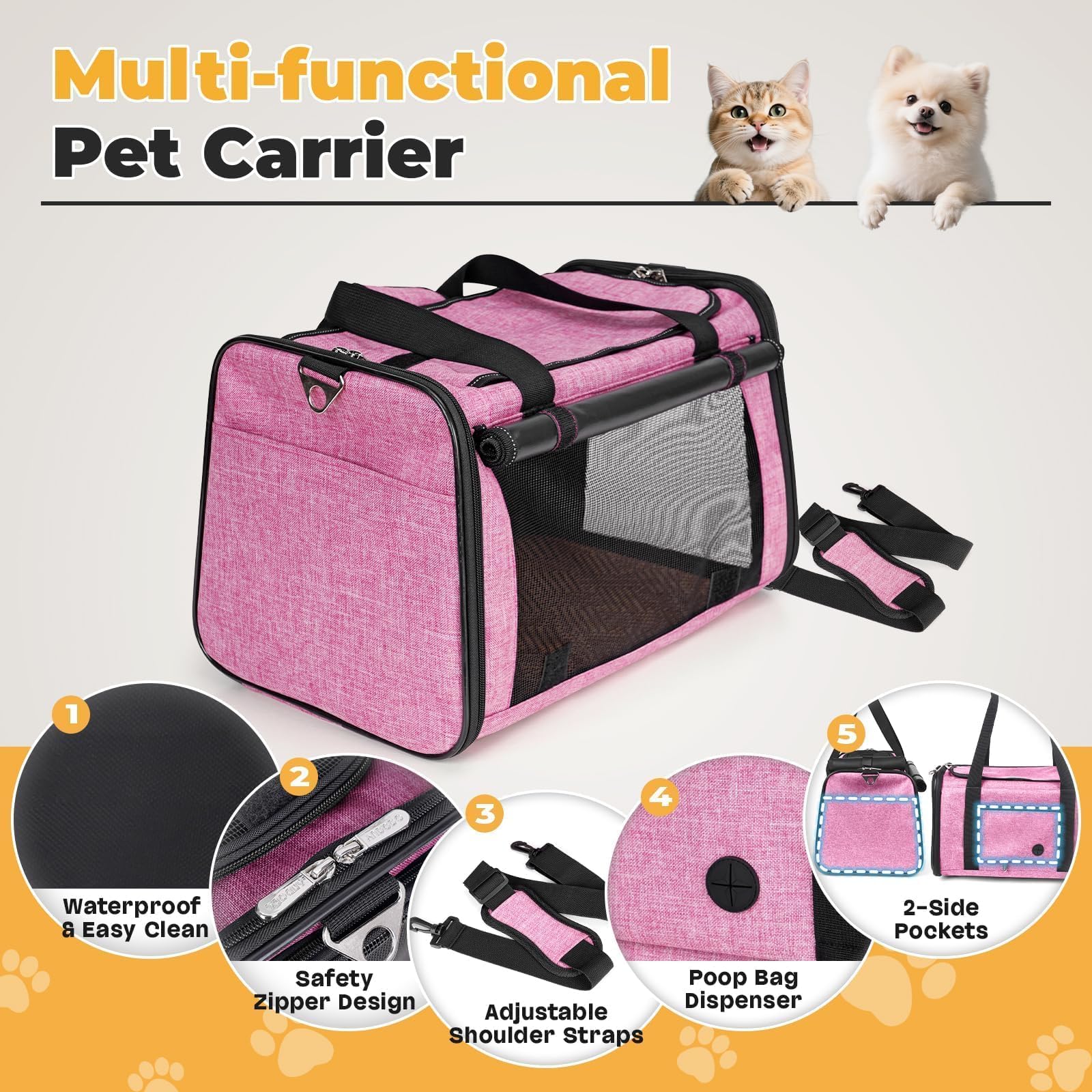 YUDODO pink carrier folded flat for easy storage and portability