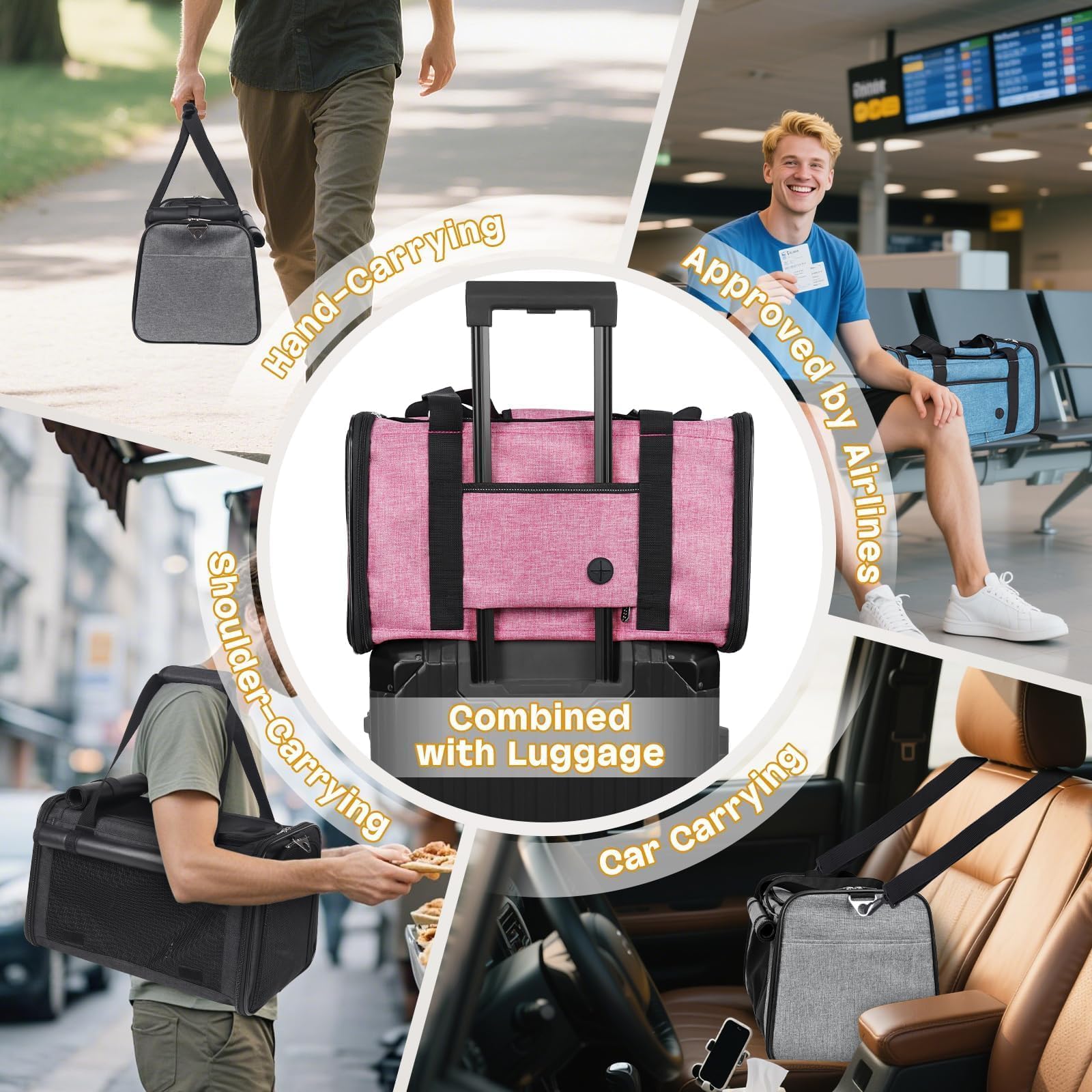YUDODO pink carrier side pockets holding essentials on trips