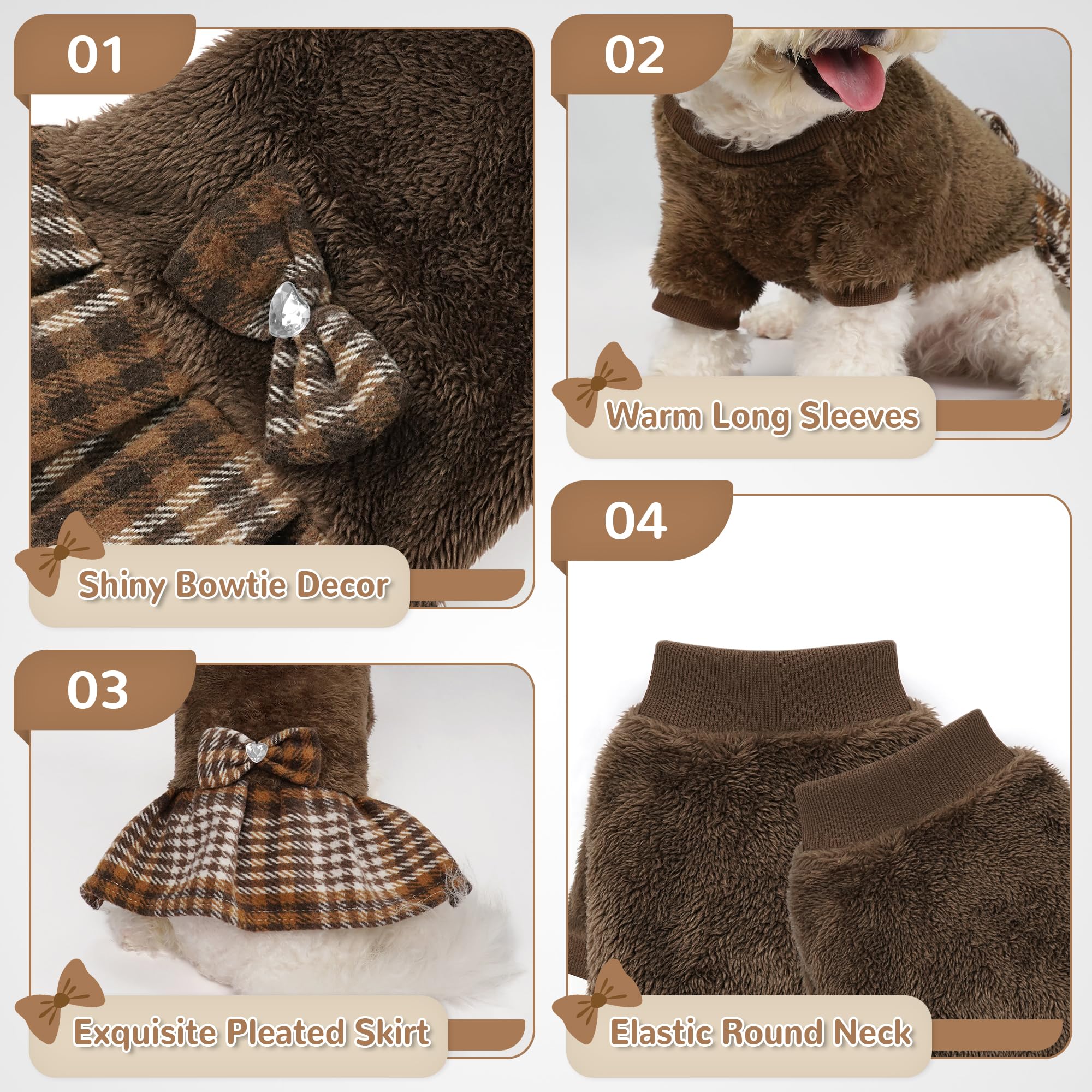 YUDODO puppy sweater dress gingham skirt detail showcases holiday charm