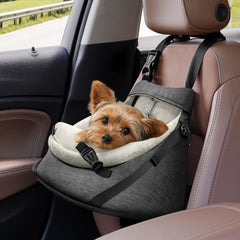 YUDODO small dog car seat gray front view helps safer road trips and easier pet visibility