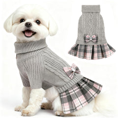 YUDODO small dog sweater dress grey front view shows warm knit outline