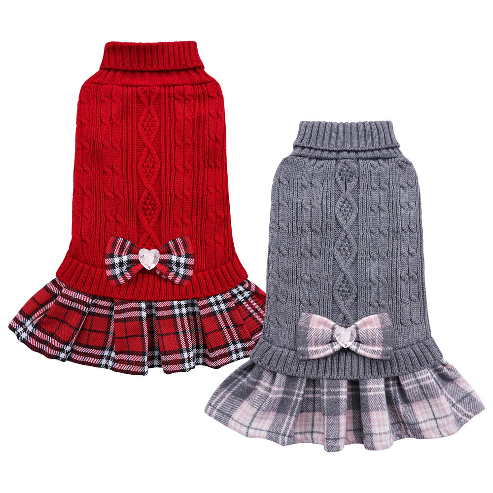 YUDODO sweater dress with red bowtie on a puppy for cozy winter warmth.