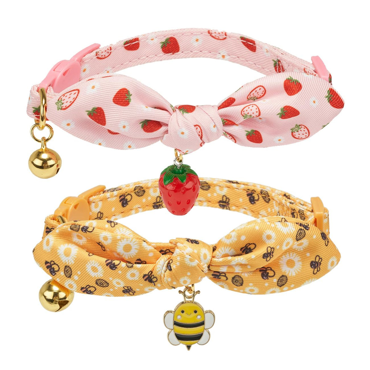 Collar YUDOTE con lazo amarillo abeja para gatito, cómodo y vistoso.