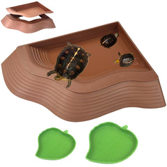 YUEMOOLIX tortoise water dish trio shown with angled fit for compact tanks