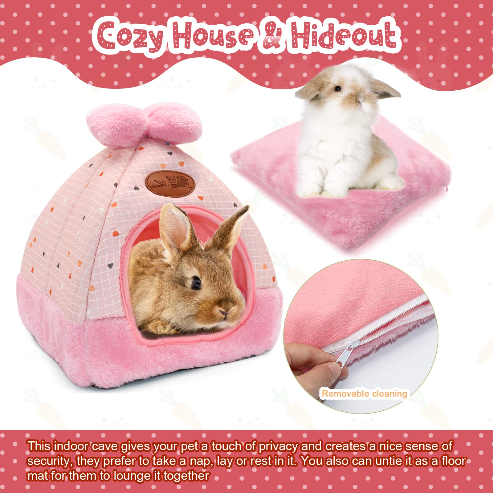 YUEPET bunny bed wide-entrance allows easy access for small pets.