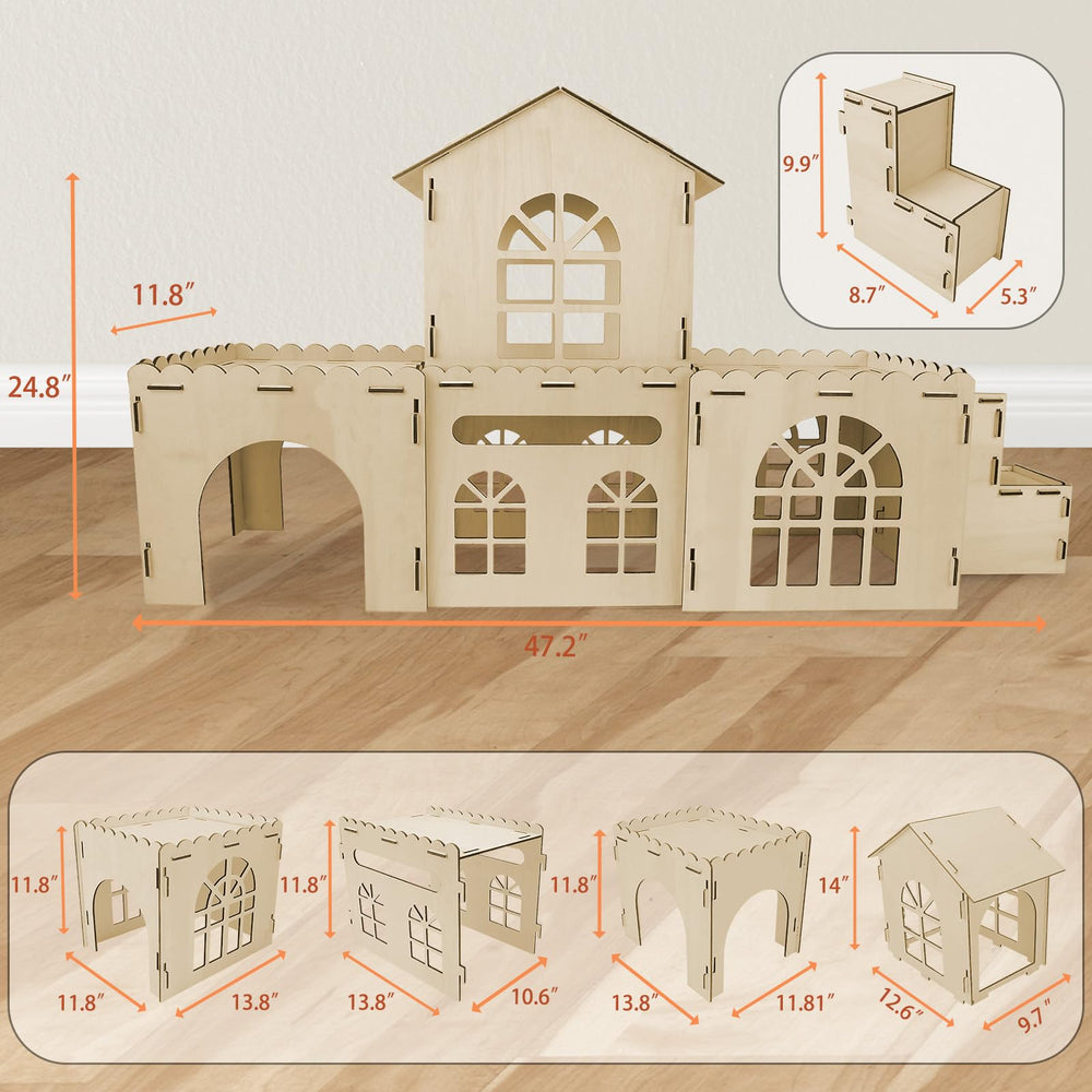 YUEPET double-layer design rabbit castle showing tunnel connection