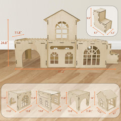 YUEPET double-layer design rabbit castle showing tunnel connection