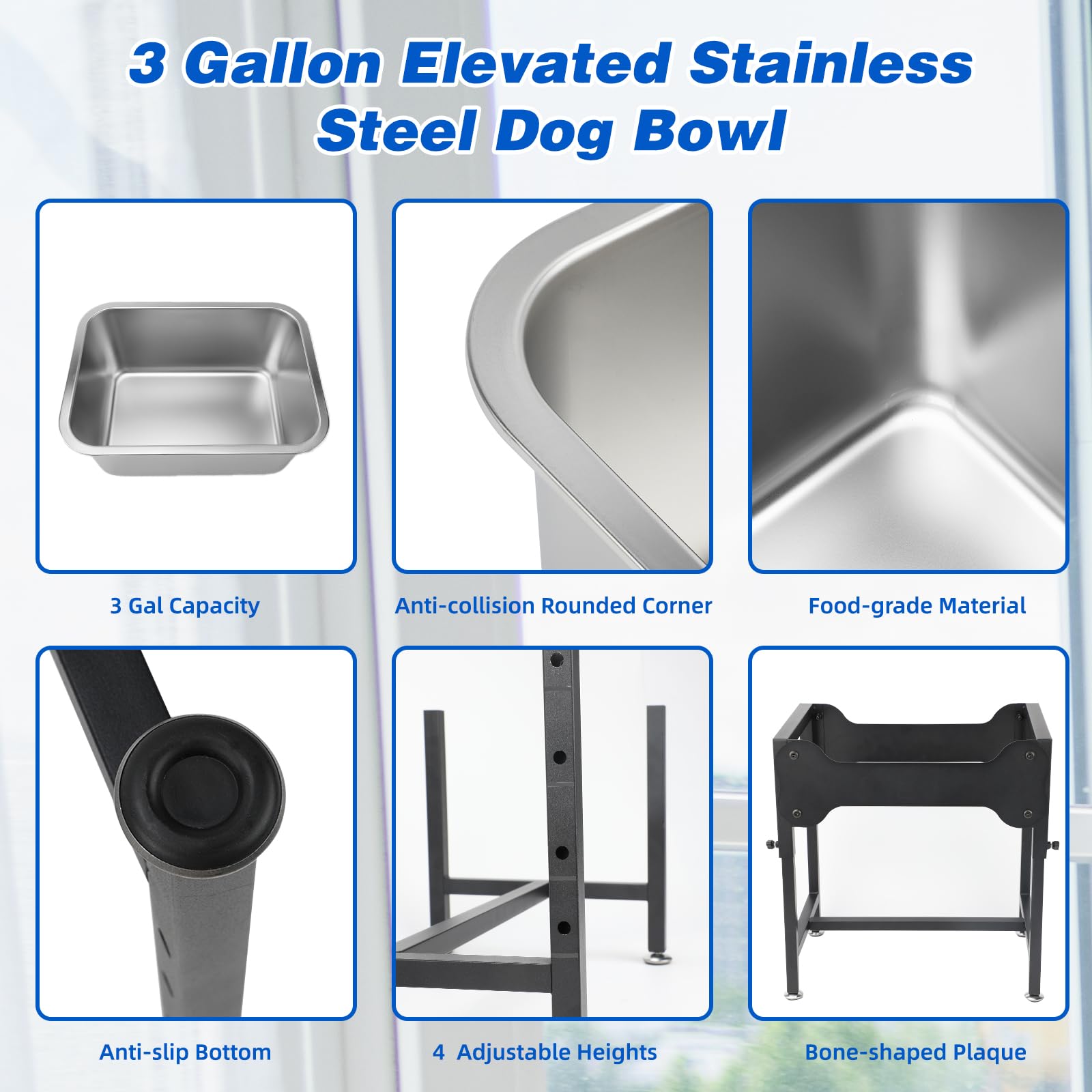 YUEPET elevated dog bowl assembly shows quick setup for home or yard.