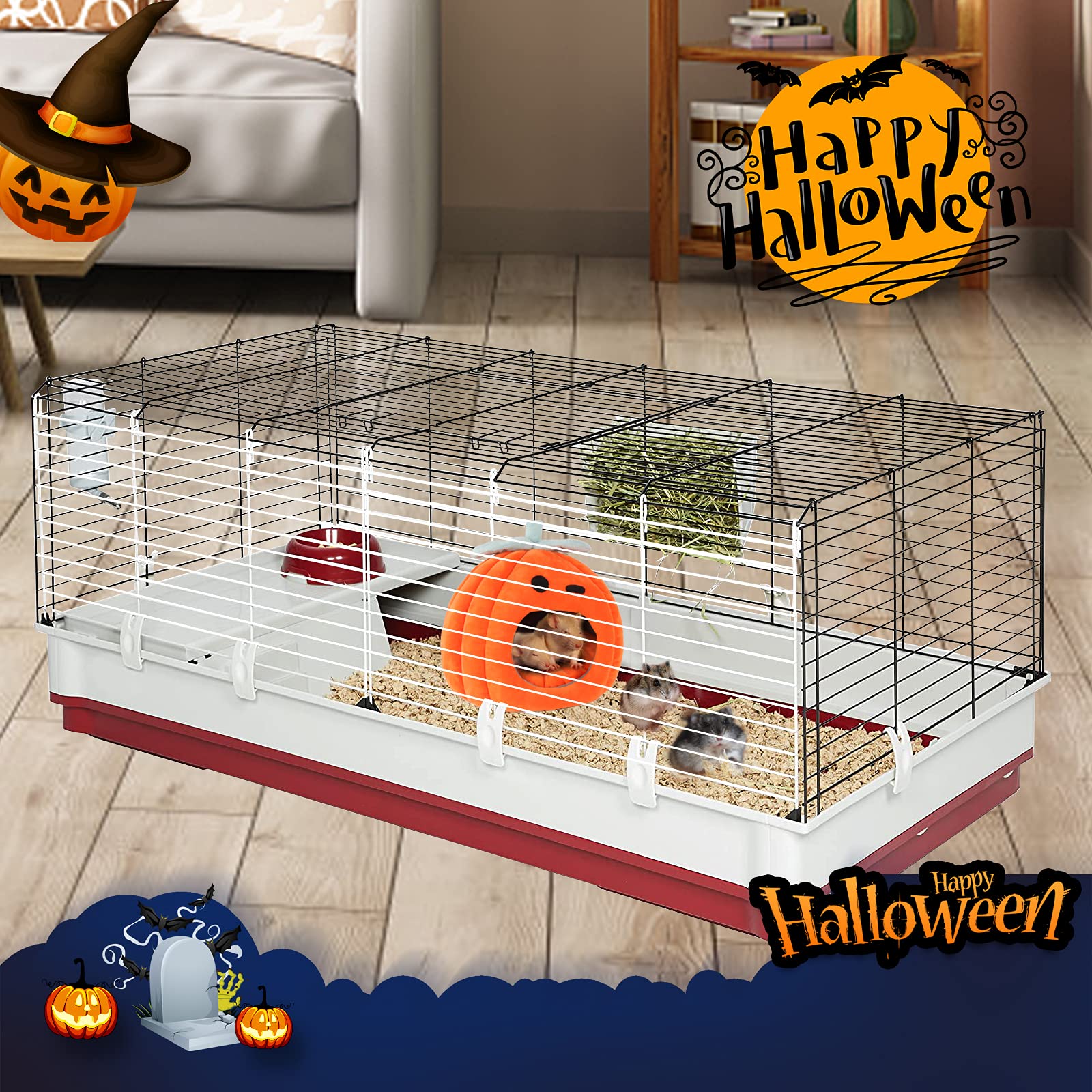 YUEPET guinea pig bed cave compact hideout suited for small pets on hardwood.