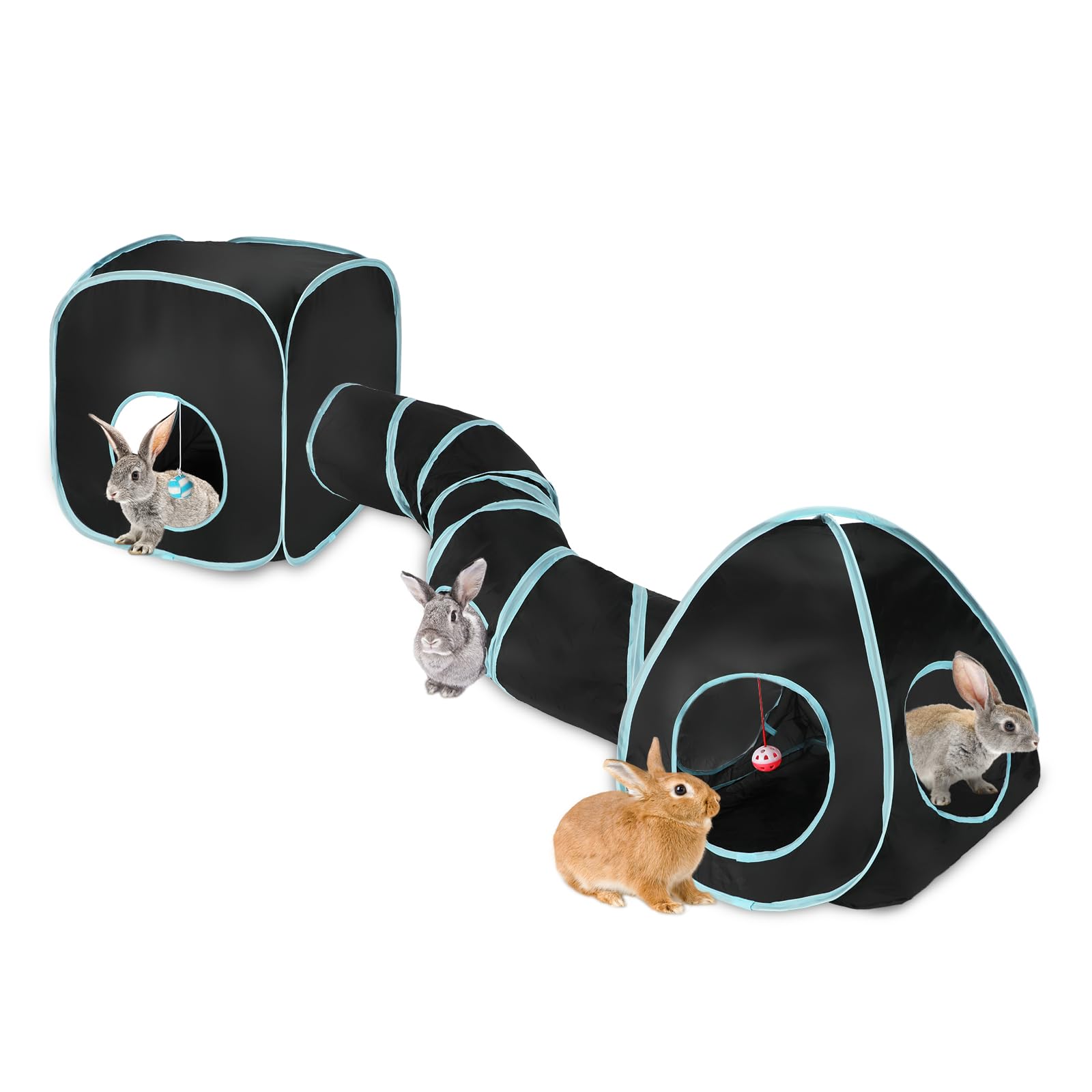 YUEPET rabbit tunnel collapsible blue-black for indoor interactive play