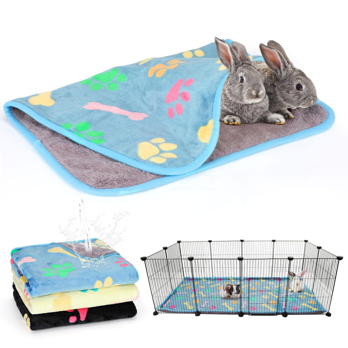 YUEPET waterproof guinea pig blanket blue for cage protection and comfort.