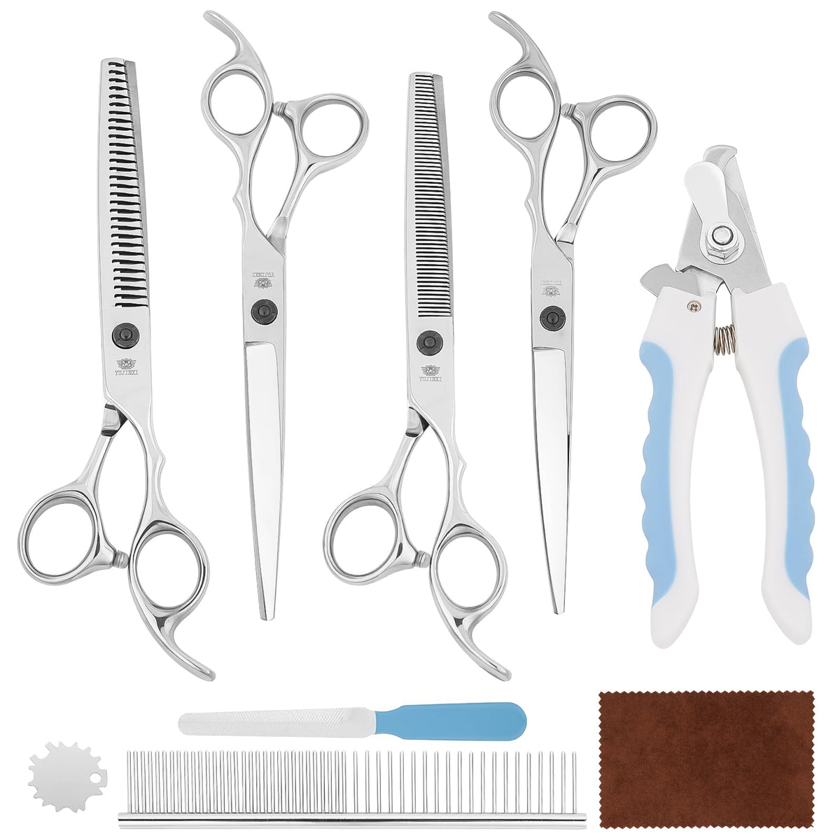 YUJINXI dog grooming curved scissors for precise shaping of paws and tails.