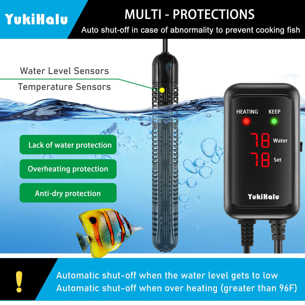 YukiHalu Aquarium Heater automatic shut-off adds safety against overheating