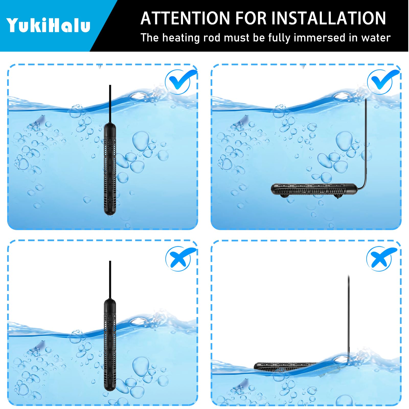 YukiHalu Aquarium Heater external temperature adjustment for easy setup