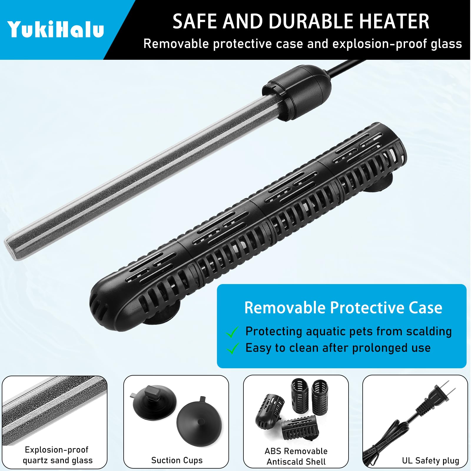 YukiHalu Aquarium Heater LED status indicator shows heating or steady state