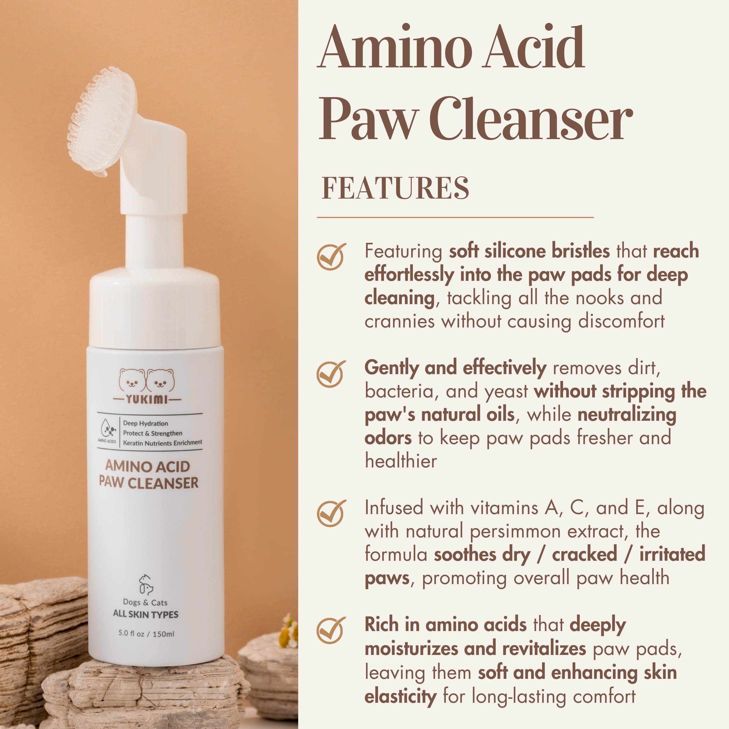 YUKIMI paw cleanser silicone-bristle brush demonstrating soothing grooming