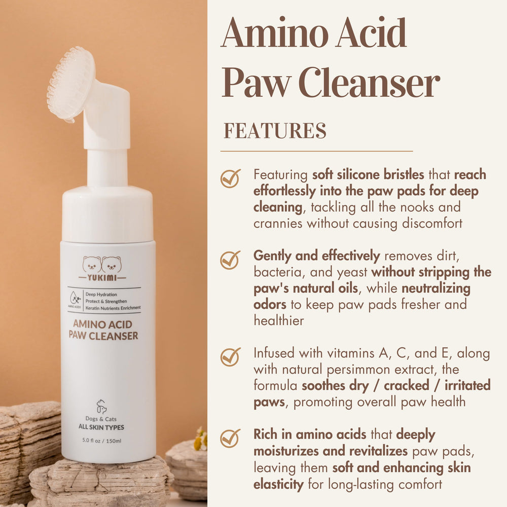 YUKIMI paw cleanser silicone-bristle brush demonstrating soothing grooming