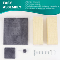YULOYI cat post base stability image shows secure anchoring and furniture protection.