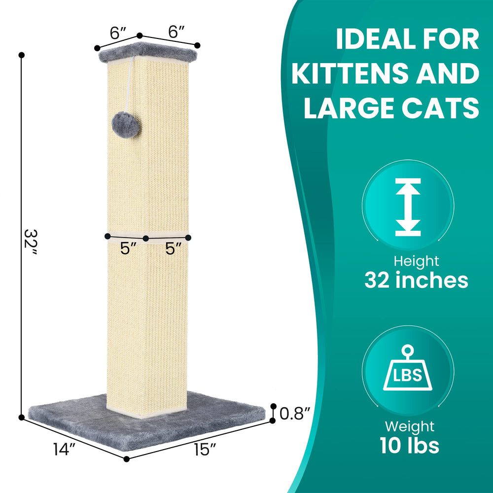 YULOYI cat scratching post 32inch front view demonstrates stable base for playful cats.