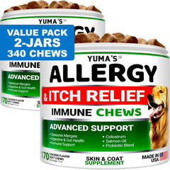 YUMA'S 2-Pack Dog Allergy Relief Chews front-pack for daily itch relief