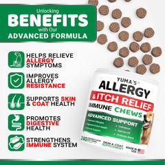 YUMA'S Dog Allergy Relief Chews closeup shows chewy texture for easy daily administration