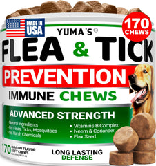 YUMA'S dog flea tick chews bottle shows easy daily protection
