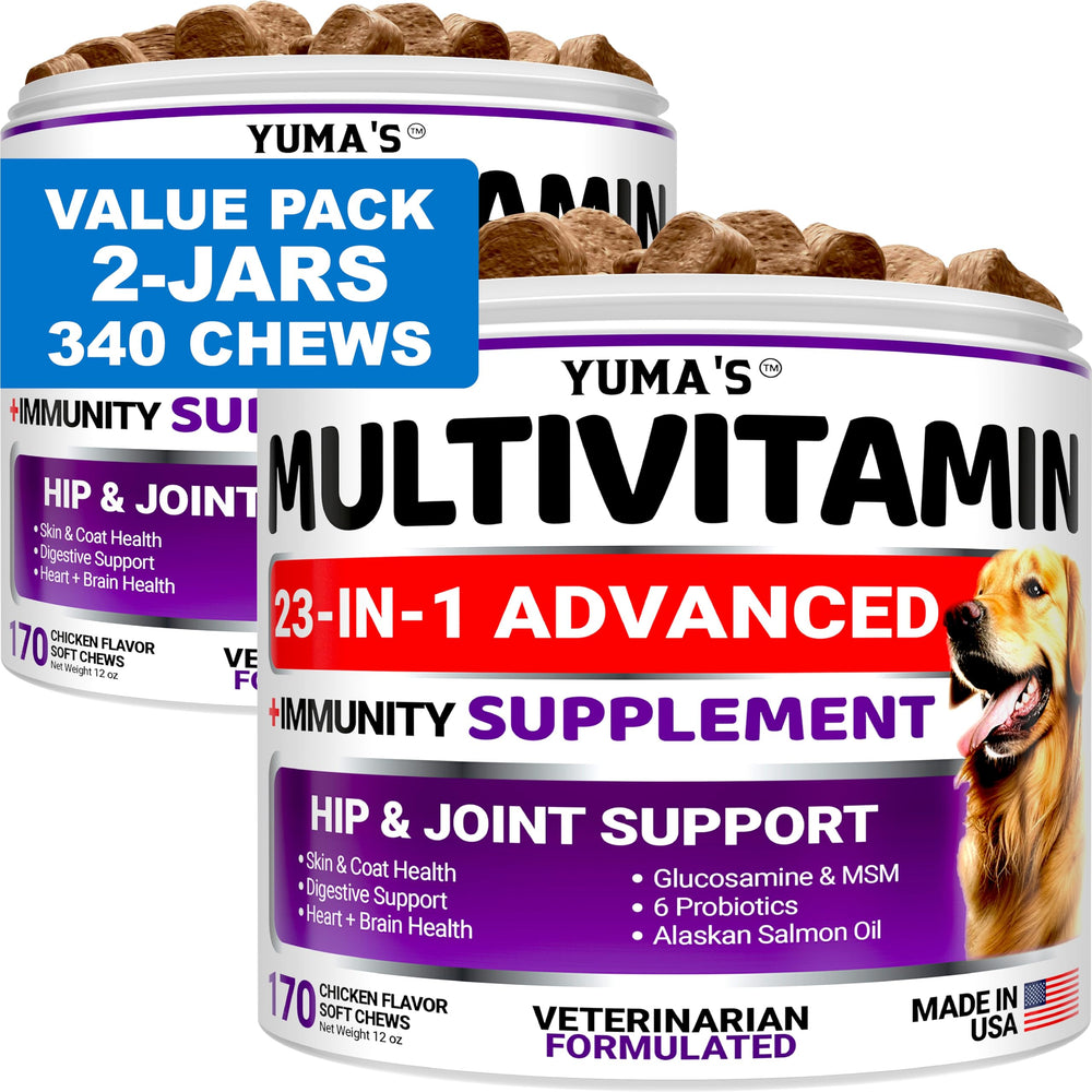 YUMA'S dog multivitamin 2-pack chews shown in a pack shot for overall canine wellness.