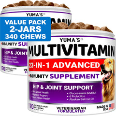 YUMA'S dog multivitamin 2-pack chews shown in a pack shot for overall canine wellness.