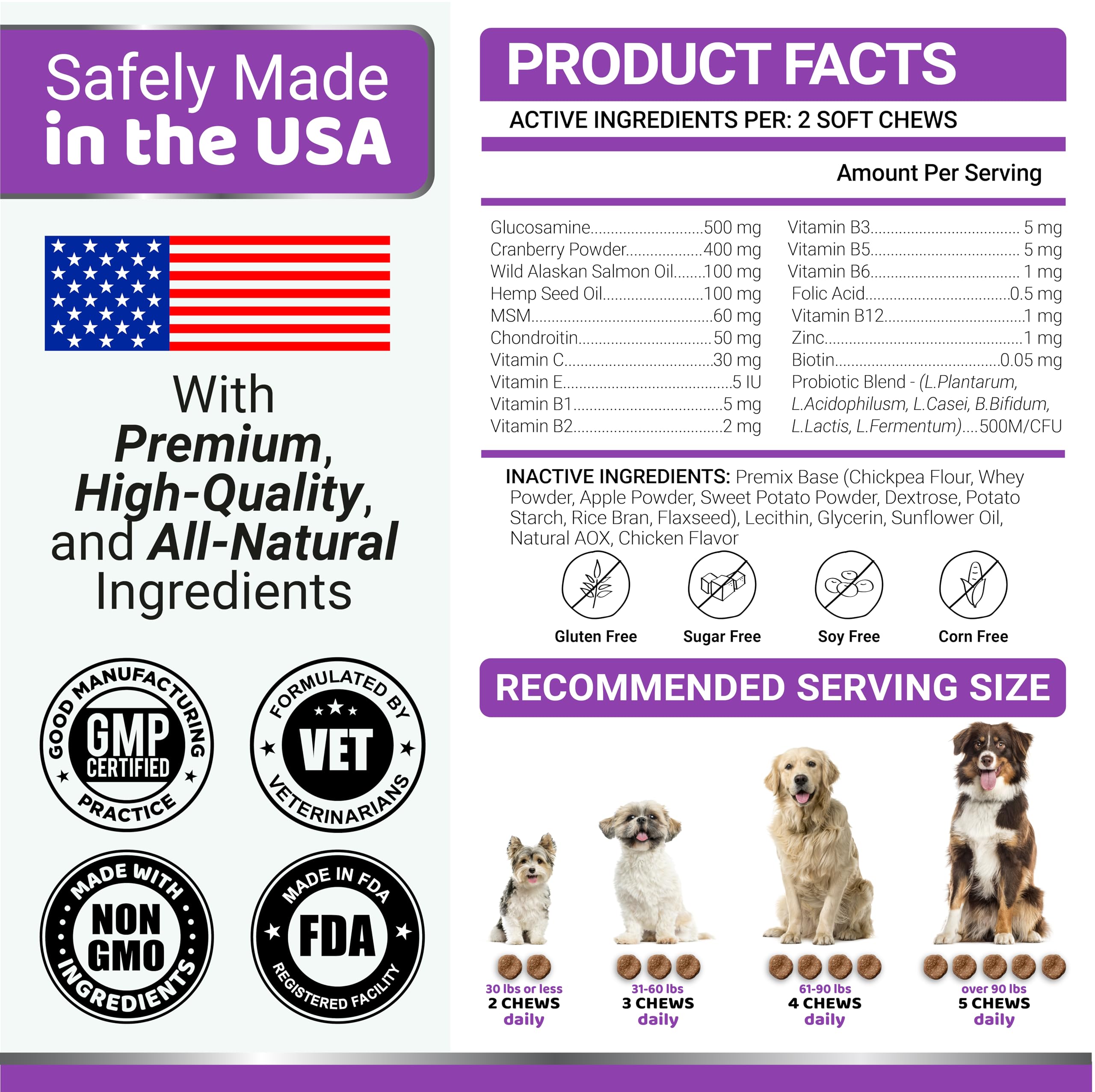 YUMA'S dog multivitamin life-stage use graphic for puppies to seniors.