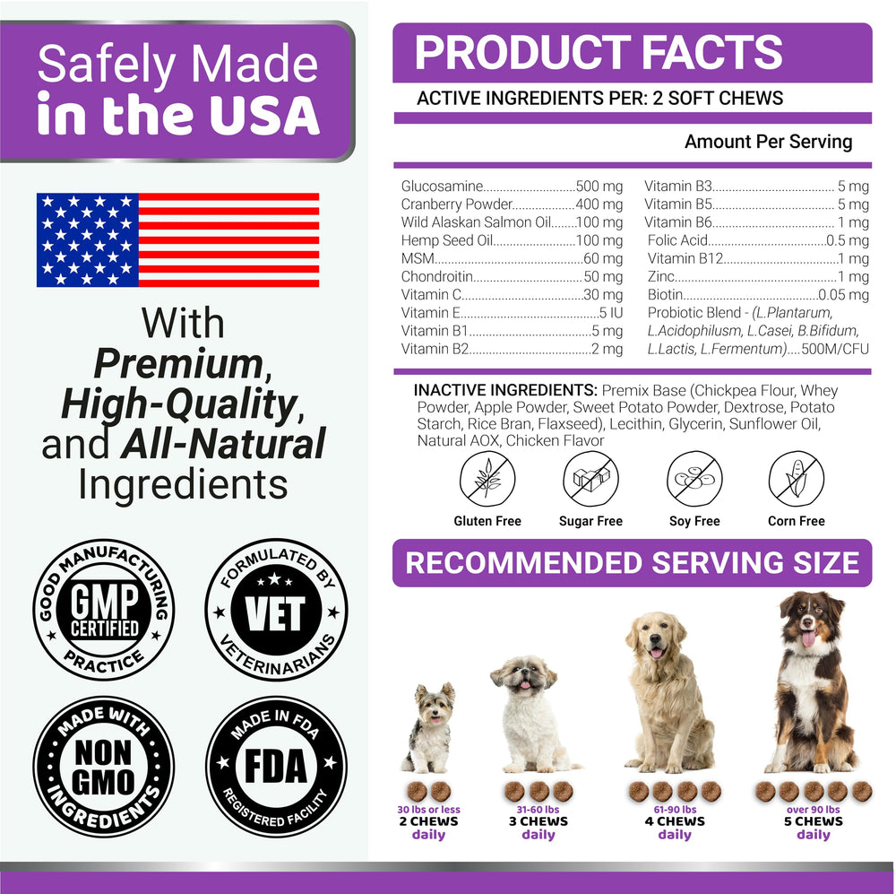 YUMA'S dog multivitamin life-stage use graphic for puppies to seniors.
