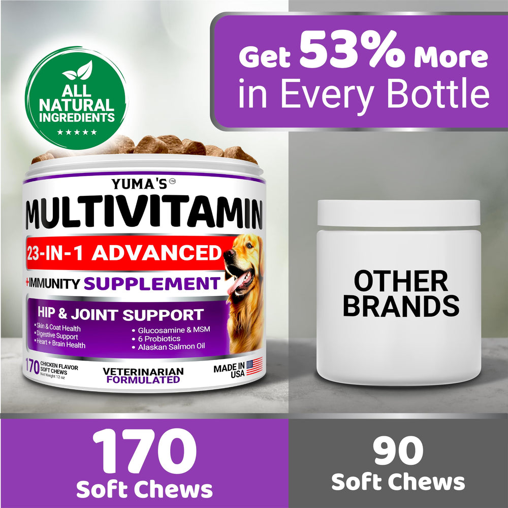 YUMA'S dog multivitamin USA-made facility badge signals quality.