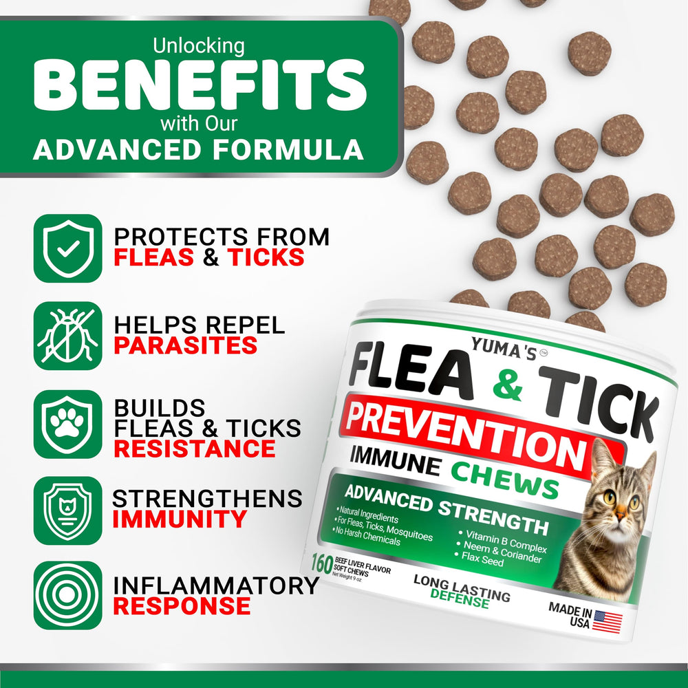 YUMA'S flea-prevention chews closeup highlights beef liver flavor for easy dosing.