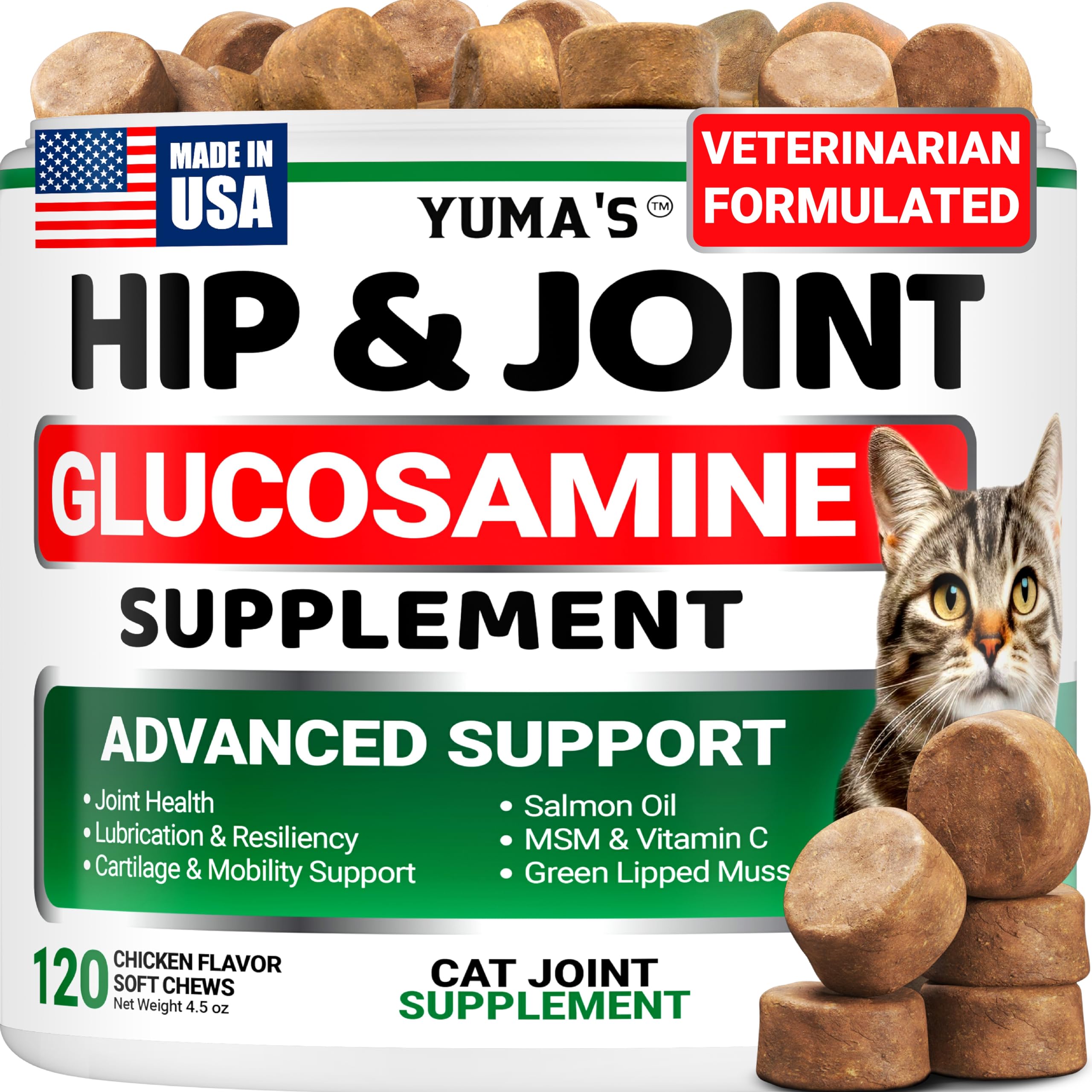 YUMA'S glucosamina para articulaciones en masticables, mejora movilidad diaria en gatos