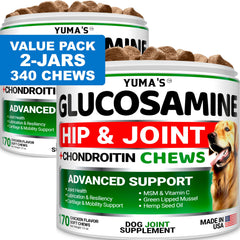 YUMA'S glucosamine 2-pack bottle for dogs supports joint health and easy dosing.