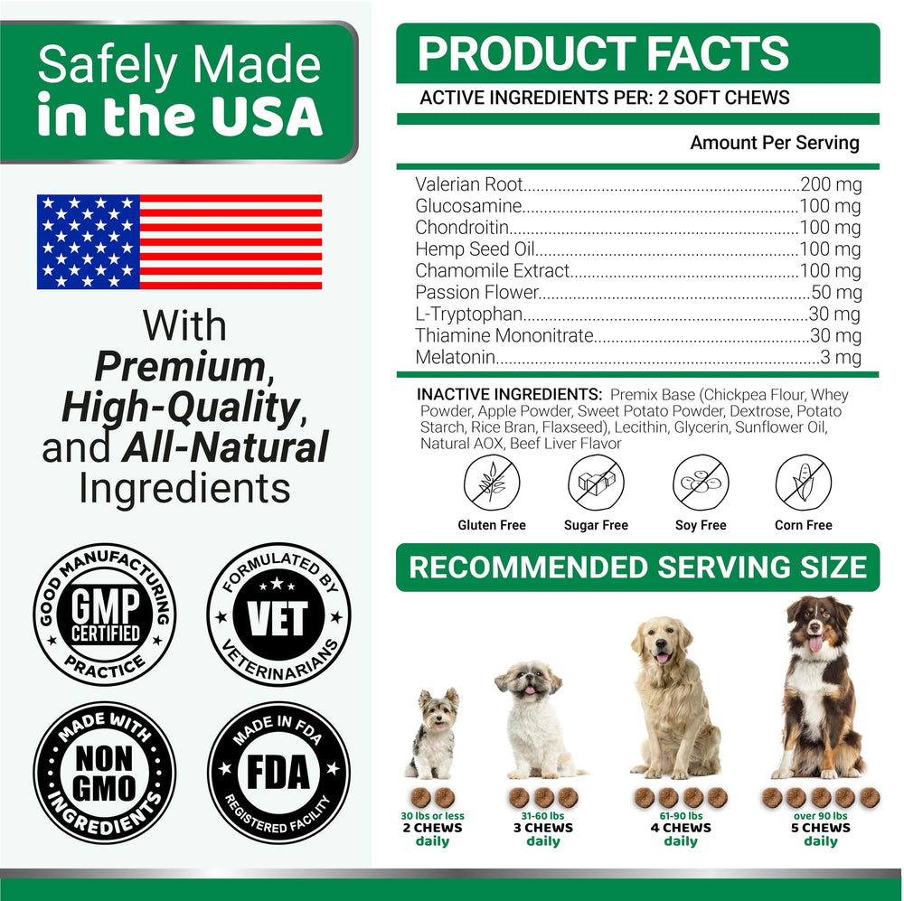 YUMA'S Hemp Calming Chews produced in USA facility signaling quality and safety.