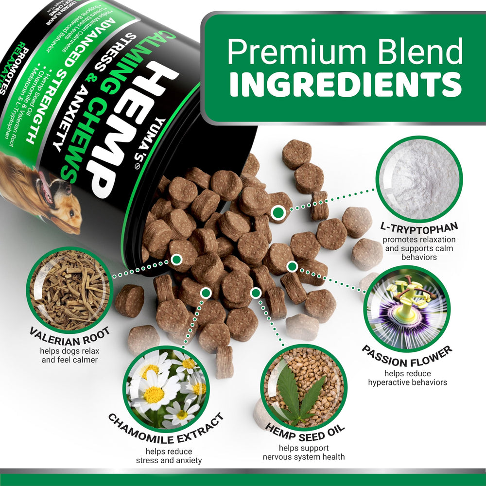 YUMA'S Hemp Calming Chews closeup shows chewy texture for easy feeding.