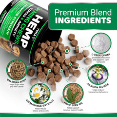 YUMA'S Hemp Calming Chews closeup shows chewy texture for easy feeding.