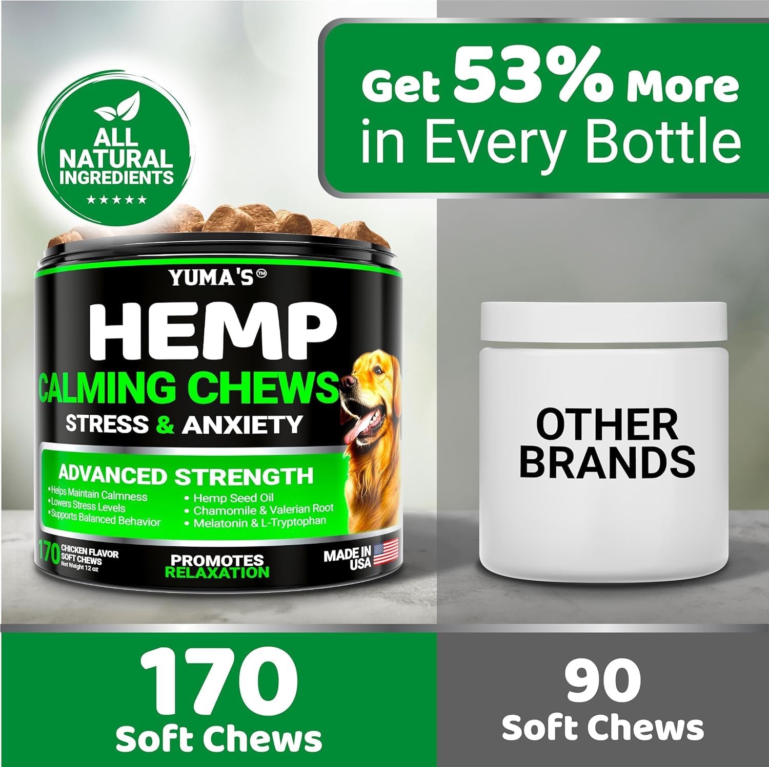 YUMA'S hemp calming chews fit dogs of all sizes