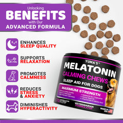 YUMA'S Melatonin for Dogs chews close-up highlights stress-relief treats.