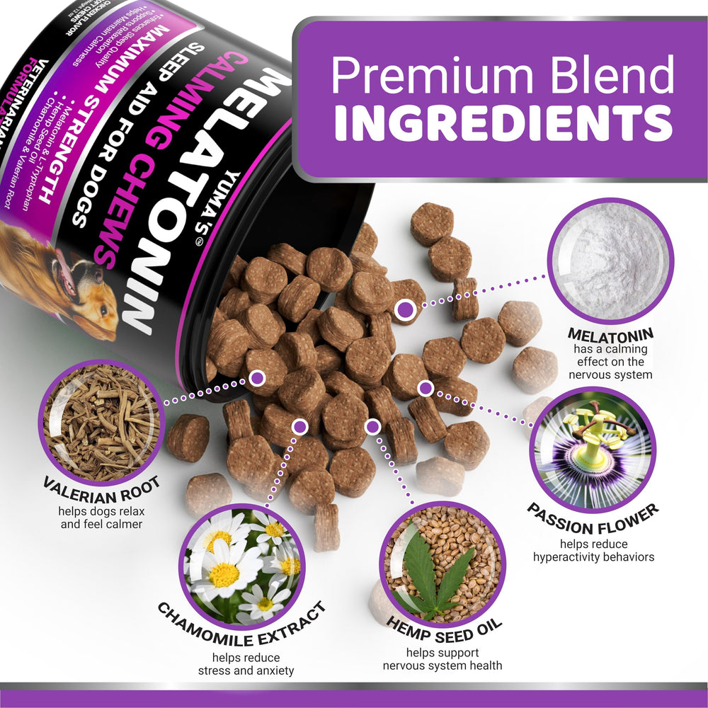 YUMA'S Melatonin for Dogs chews for small and large dogs providing sleep support.
